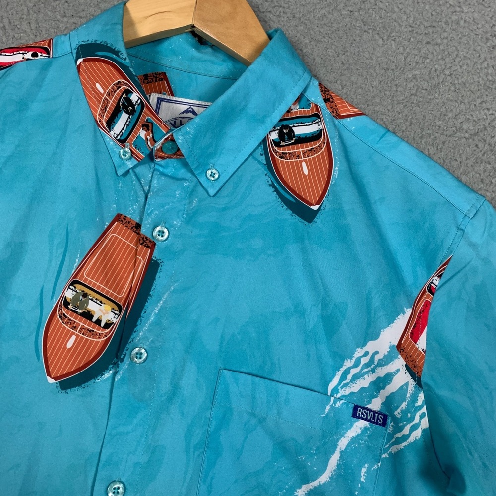 Rsvlts The Getaway Shirt Men's Small S Blue Sailboat Print Button Down Hawaiian‎